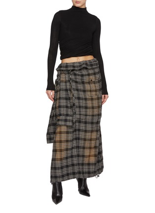 Figure View - Click To Enlarge - JUUN.J - Tartan Sleeve Tie Waist Cotton Maxi Skirt