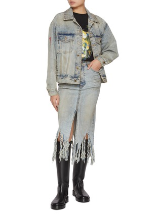 WE11DONE Extreme Distressed Light Wash Denim Skirt Women Lane Crawford