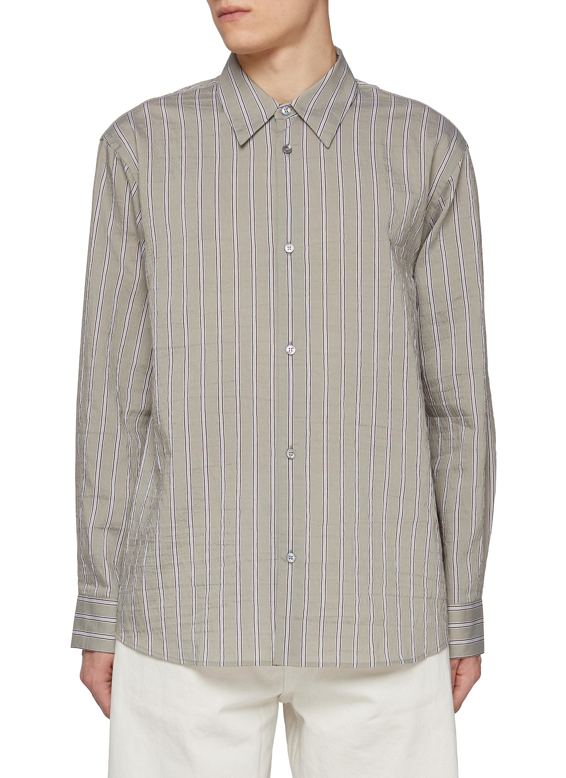 STUDIO NICHOLSON | Boxy Point Collar Striped Shirt | Men