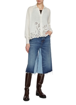 Figure View - Click To Enlarge - ERMANNO SCERVINO - Spread Collar Lace Hem Cashmere Cardigan