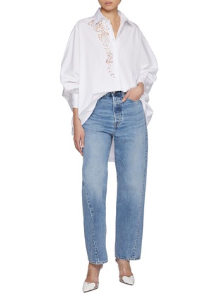 Figure View - Click To Enlarge - ERMANNO SCERVINO - Cut-Out Embroidery Cotton Poplin Shirt