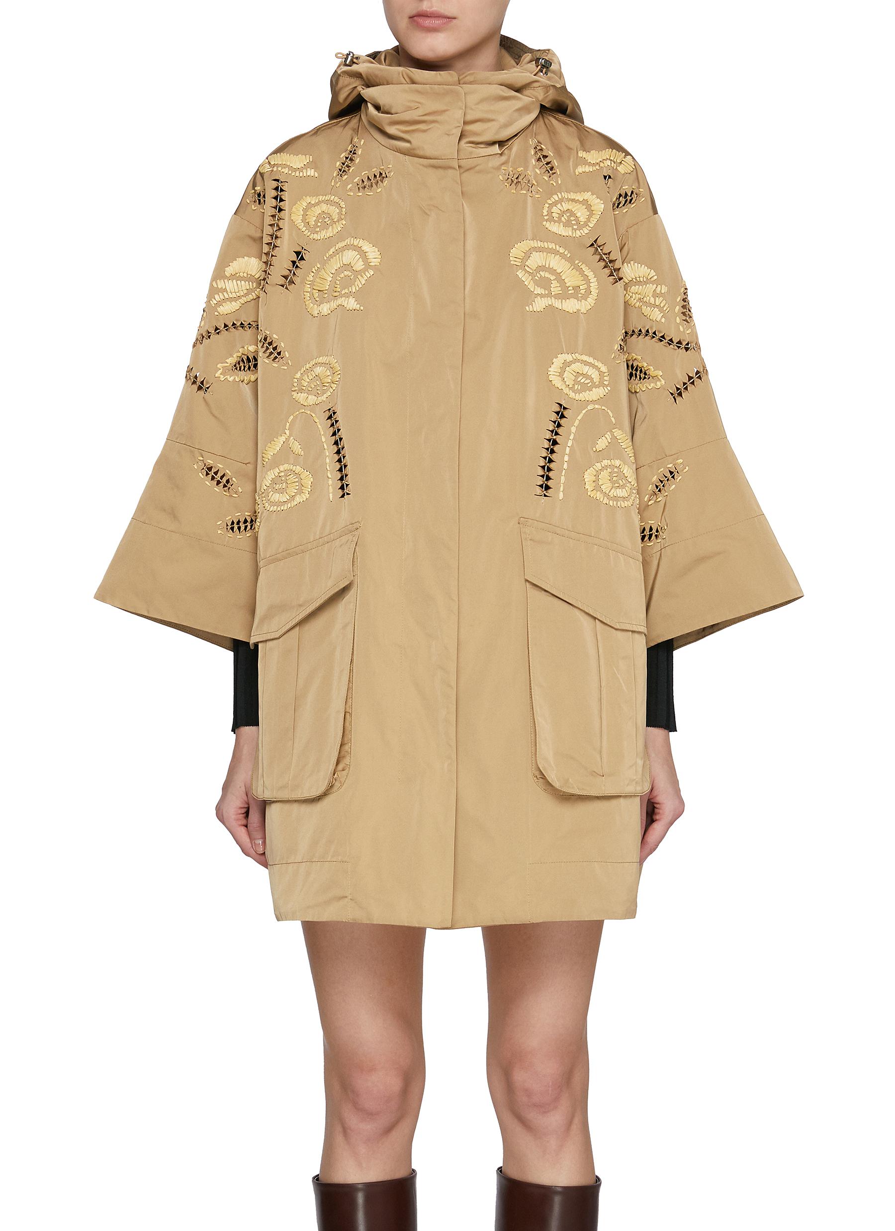 ERMANNO SCERVINO | 3/4 Bell Sleeve Raffia Embroidery Parka ERMANNO SCERVINO | 3/4 Bell Sleeve Raffia Embroidery Parka