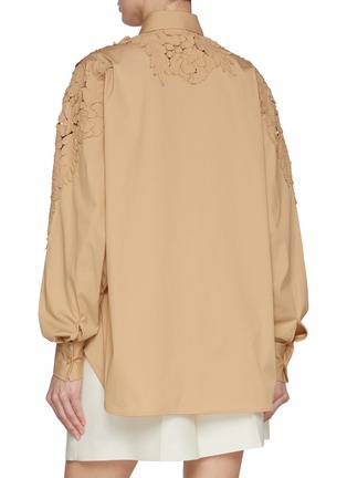 Back View - Click To Enlarge - ERMANNO SCERVINO - Oversized Botanical Appliqué Cotton Blend Poplin Shirt