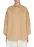 Main View - Click To Enlarge - ERMANNO SCERVINO - Oversized Botanical Appliqué Cotton Blend Poplin Shirt