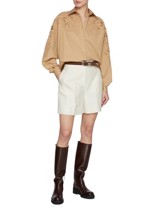 Figure View - Click To Enlarge - ERMANNO SCERVINO - Oversized Botanical Appliqué Cotton Blend Poplin Shirt