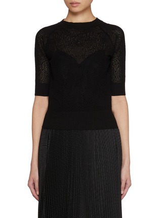 Main View - Click To Enlarge - ERMANNO SCERVINO - Lace Insert Fitted Cotton Blend Top