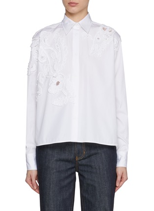 Main View - Click To Enlarge - ERMANNO SCERVINO - Botanical Appliqué Cotton Poplin Shirt