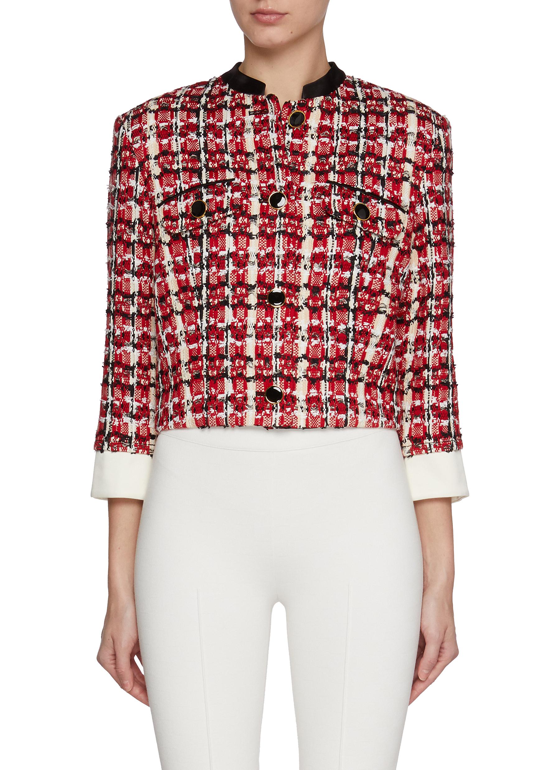 ST. JOHN | Cropped Wool Cotton Blend Tweed Jacket | Women