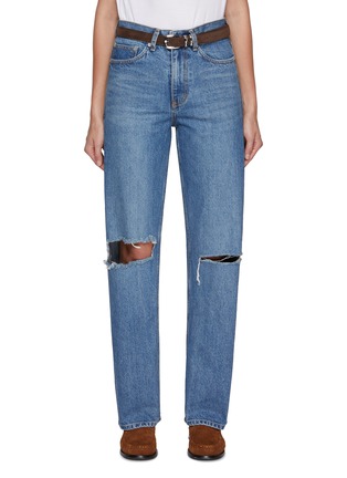 Main View - Click To Enlarge - TONYWACK - Belted Distressed Medium Wash Jeans