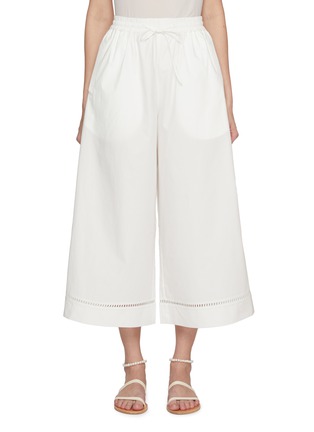 Main View - Click To Enlarge - YVES SALOMON - Drawstring Elasticated Cropped Leather Insert Cotton Poplin Pants