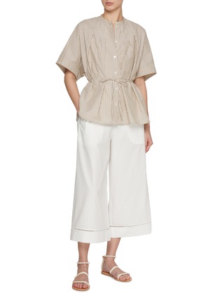 Figure View - Click To Enlarge - YVES SALOMON - Drawstring Elasticated Cropped Leather Insert Cotton Poplin Pants