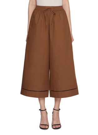 Main View - Click To Enlarge - YVES SALOMON - Drawstring Elasticated Cropped Leather Insert Cotton Poplin Pants