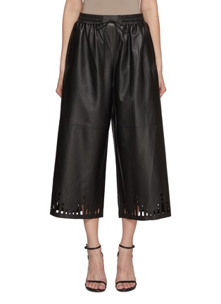 Main View - Click To Enlarge - YVES SALOMON - Cut-Out Hem Cropped Leather Wide Leg Pants