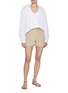 Figure View - Click To Enlarge - YVES SALOMON - Cuffed Hem Cotton Blend Safari Shorts