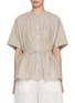 Main View - Click To Enlarge - YVES SALOMON - Band Collar Elbow Sleeve Belted Cotton Poplin Blouse