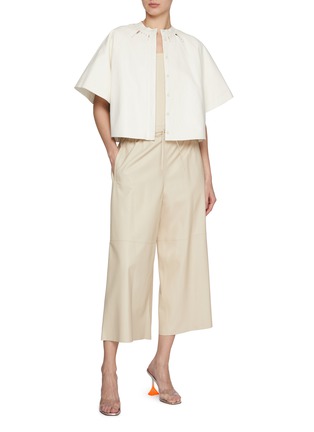 Figure View - Click To Enlarge - YVES SALOMON - Drawstring Elasticated Cropped Leather Wide Leg Pants