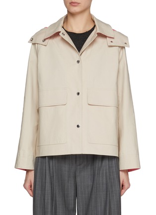 Main View - Click To Enlarge - YVES SALOMON - Leather Trim Waterproof Cotton Short Parka Jacket