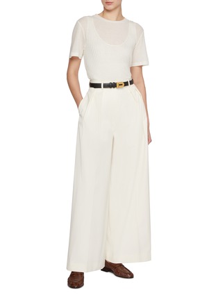 Figure View - Click To Enlarge - GIA STUDIOS - Pleated Front Cotton Blend Wide Leg Pants