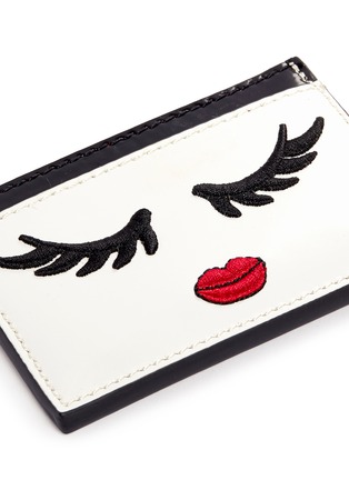 Detail View - Click To Enlarge - ALICE & OLIVIA - 'Winking Stace Face' embroidered patent leather card holder