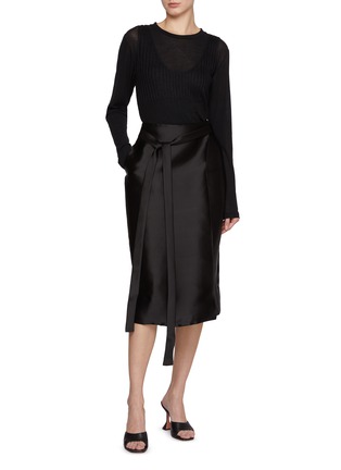 Figure View - Click To Enlarge - GIA STUDIOS - Moon Wrap Front Silk Midi Skirt