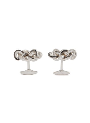 Main View - Click To Enlarge - TATEOSSIAN - Rhodium Plated Black Diamonds Eternity Knot Cufflinks