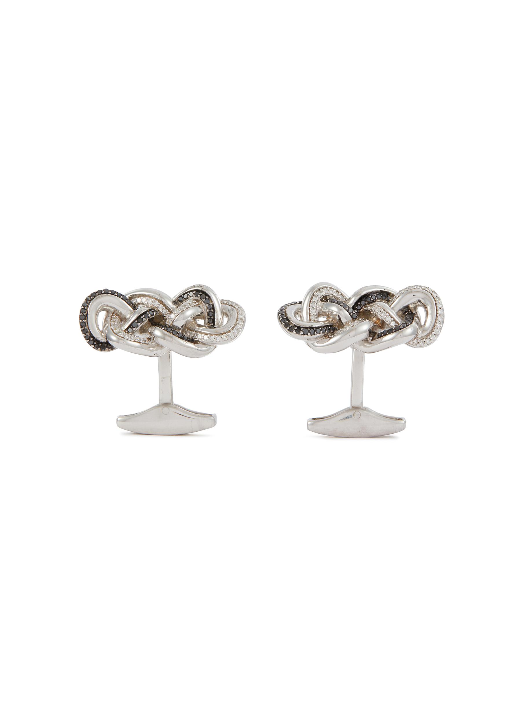Rhodium Plated Black Diamonds Eternity Knot Cufflinks