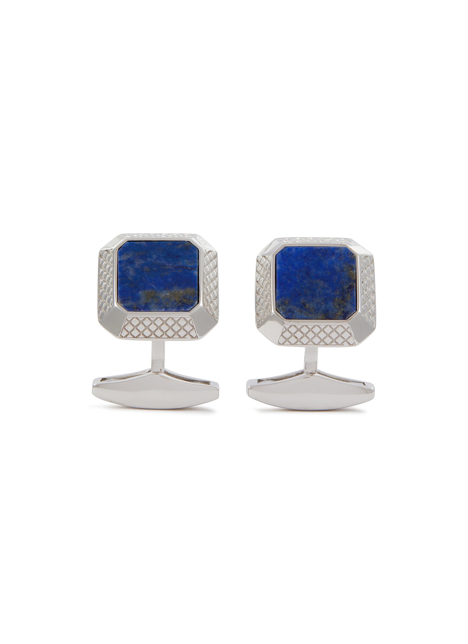 Rhodium Plated Sterling Silver Lapis Signature Octo Cufflinks