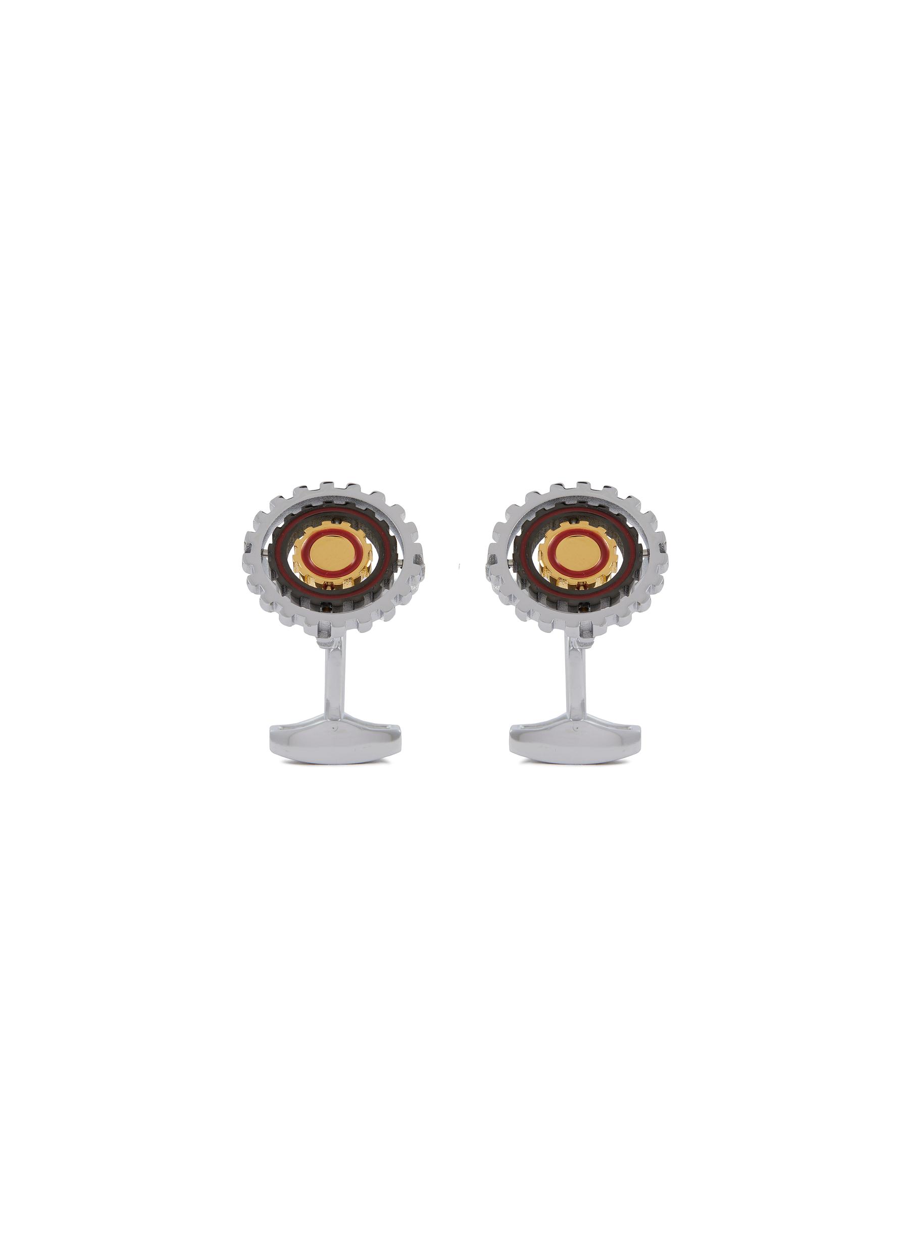 Gunmetal Palladium Plated Gold Red Enamel Orbit Gear Cufflinks
