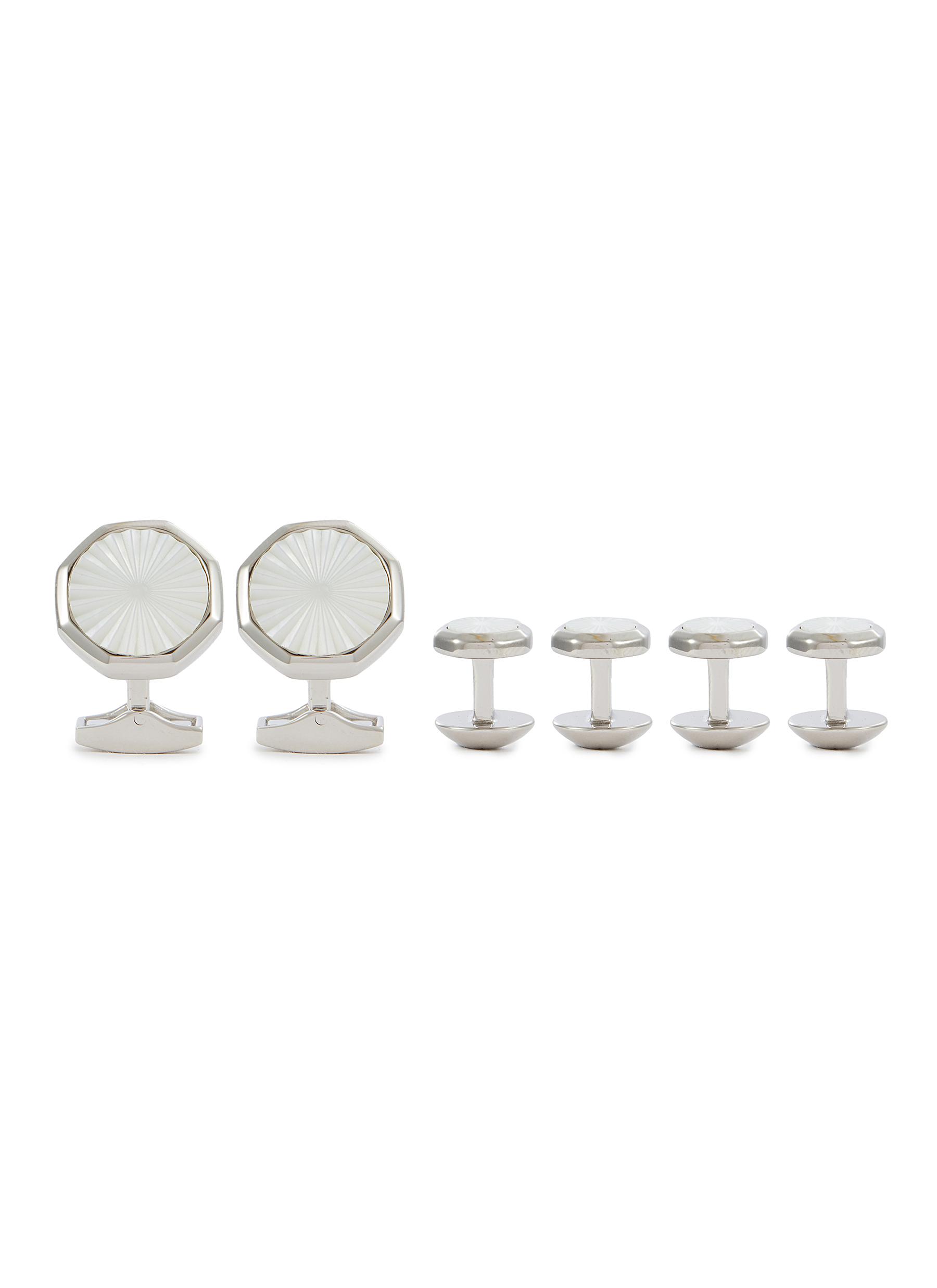 Palladium Plated Base Metal Mother of Pearl Cufflink and Stud Set