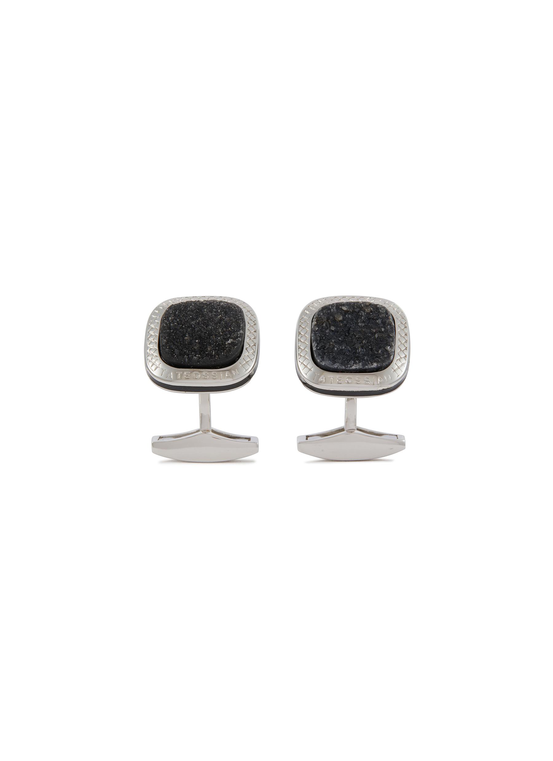 Rhodium Plated Sterling Silver Enamel Signature Drusy Cufflinks