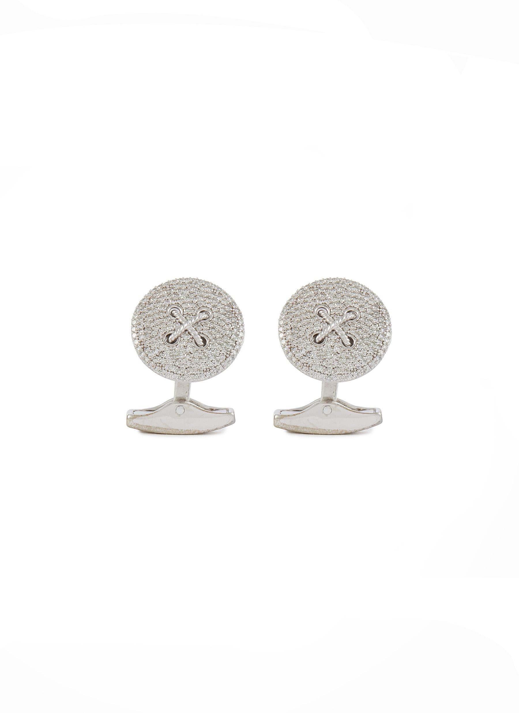 Rhodium Plated Sterling Silver Diamond Curfflinks