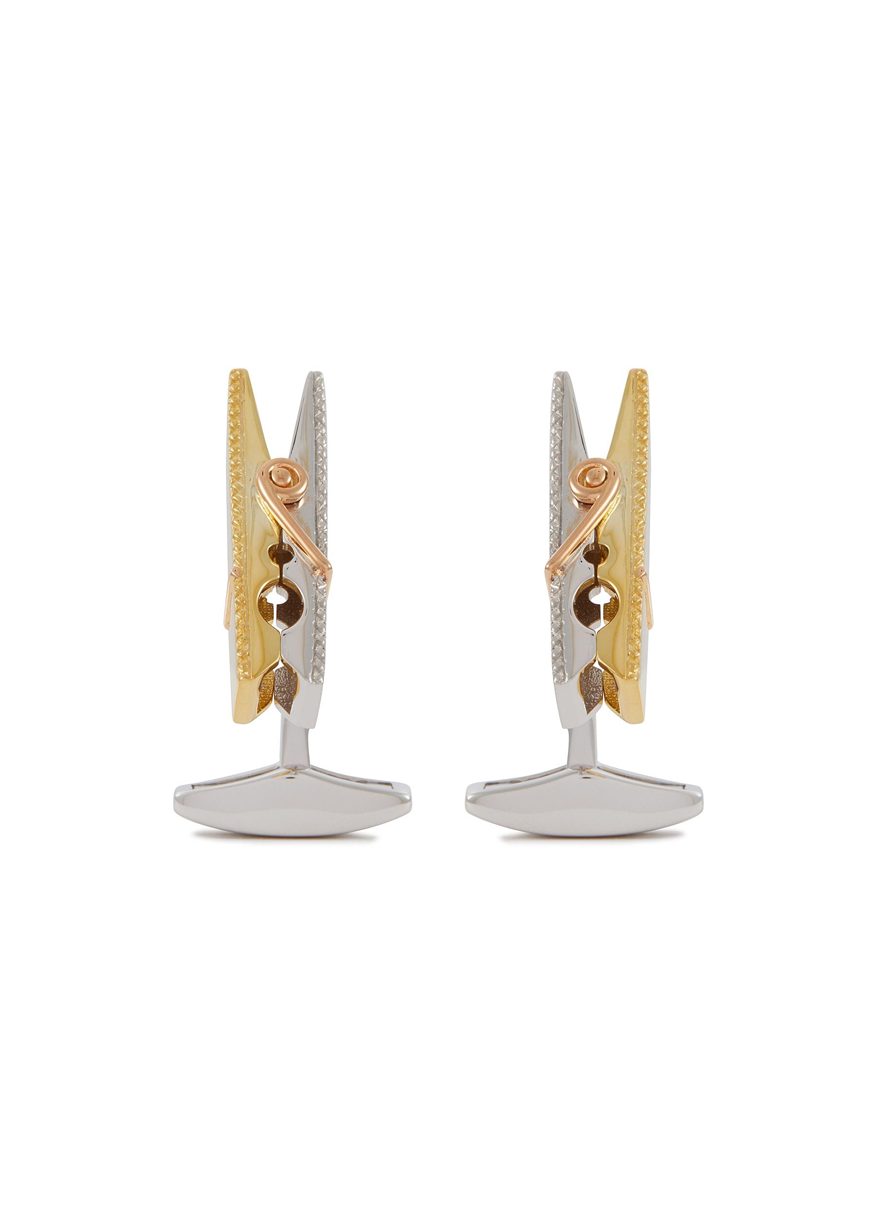 Rhodium Plated Sterling Silver 18K Gold Mayfair Peg Cufflinks