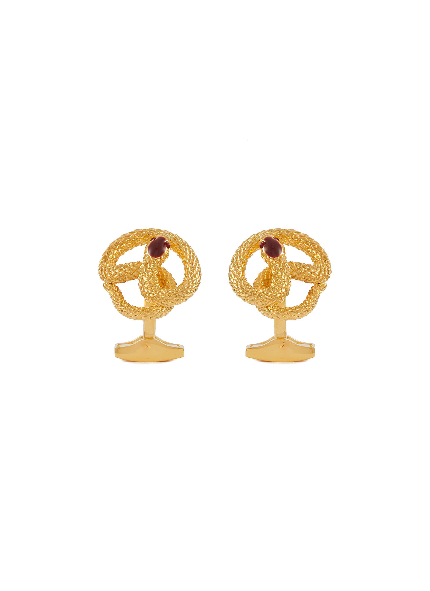 Polished Gold Palladium Plated Enamel Viper Cufflinks