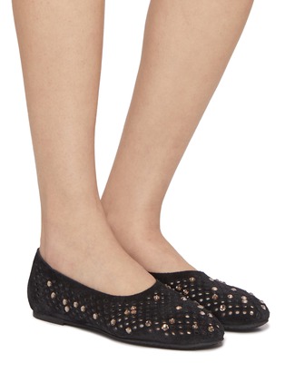 Figure View - Click To Enlarge - PEDRO GARCIA  - Ariane Crystal Studs Suede Ballerina Flats