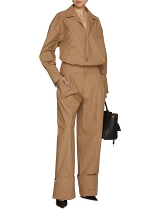 Figure View - Click To Enlarge - DARKPARK - Diana Tailored Cuff Hem Cotton Wide Leg Pants