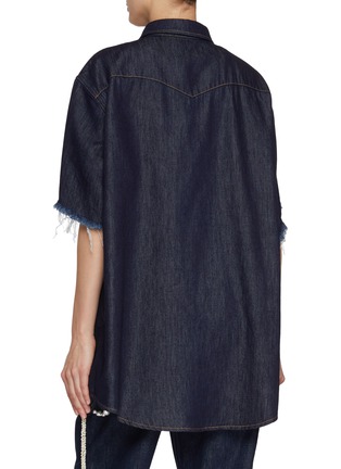 Back View - Click To Enlarge - DARKPARK - Tina Raw Cuffs Long Denim Shirt