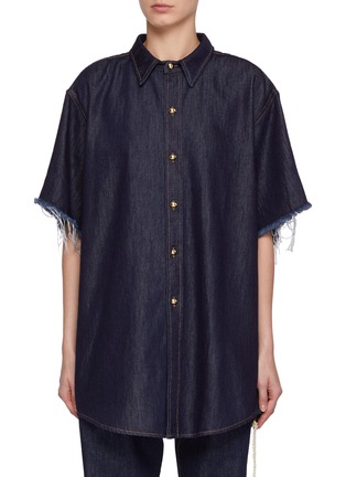 Main View - Click To Enlarge - DARKPARK - Tina Raw Cuffs Long Denim Shirt