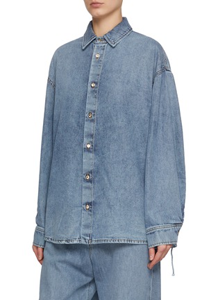 Detail View - Click To Enlarge - DARKPARK - Keanu Drawstring Sleeve Long Denim Shirt