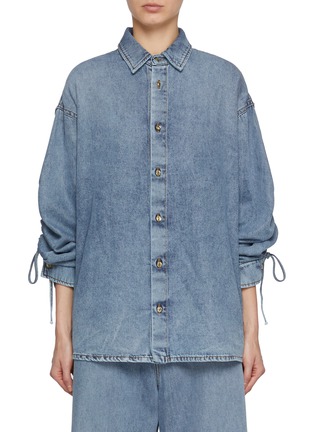 Main View - Click To Enlarge - DARKPARK - Keanu Drawstring Sleeve Long Denim Shirt