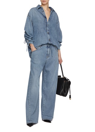 Figure View - Click To Enlarge - DARKPARK - Keanu Drawstring Sleeve Long Denim Shirt