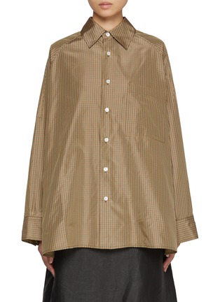 Main View - Click To Enlarge - UMBER POSTPAST - Oversized Chequered Silk Taffeta Shirt