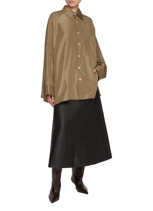 Figure View - Click To Enlarge - UMBER POSTPAST - Oversized Chequered Silk Taffeta Shirt