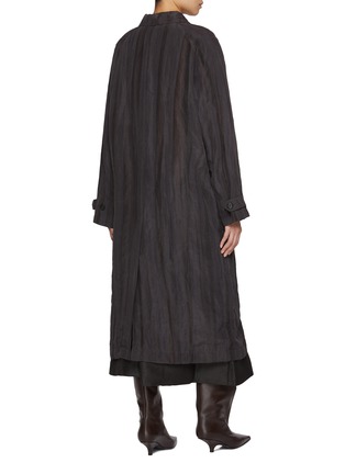 Back View - Click To Enlarge - UMBER POSTPAST - Natural Dyed Striped Silk Long Coat