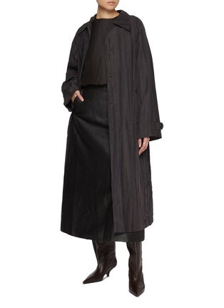 Figure View - Click To Enlarge - UMBER POSTPAST - Natural Dyed Striped Silk Long Coat