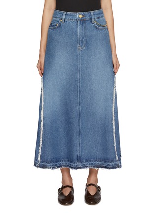 Main View - Click To Enlarge - GANNI - Fringed Heavy Medium Wash Denim Midi Skirt