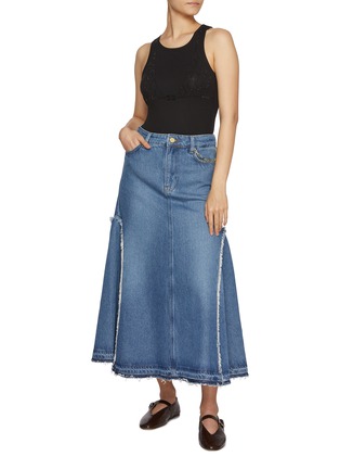 Figure View - Click To Enlarge - GANNI - Fringed Heavy Medium Wash Denim Midi Skirt