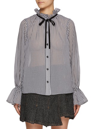 Main View - Click To Enlarge - GANNI - Sheer Check Tie String Shirt