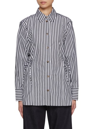 Main View - Click To Enlarge - GANNI - Striped Oversizeed Tie String Cotton Shirt