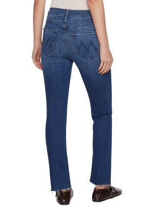 Back View - Click To Enlarge - MOTHER - The Mid Rise Dazzler Frayed Ankle Length Dark Wash Jeans