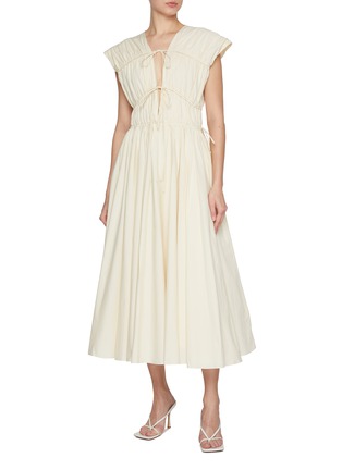 Figure View - Click To Enlarge - TOVE - Ruched Cap Sleeve Cotton Dress